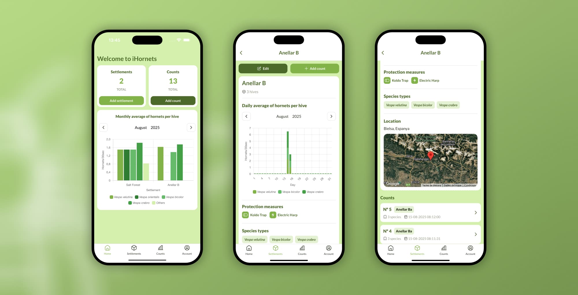 Captura de l'app iHornets amb dades d'abellars