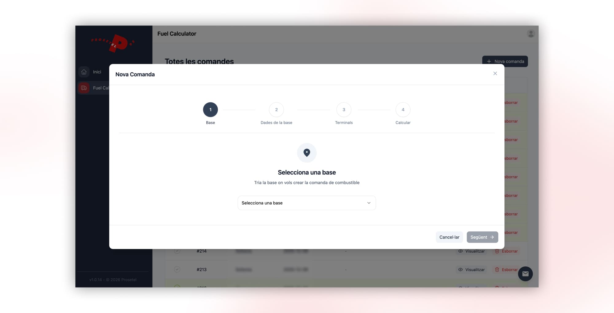 Vista de la gestió de rutes i camions a Prosetel